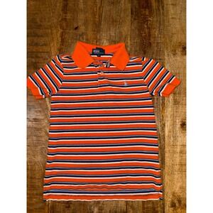 Polo Ralph Lauren Kids Orange Navy Blue Striped Short Sleeve Polo Shirt Size 7